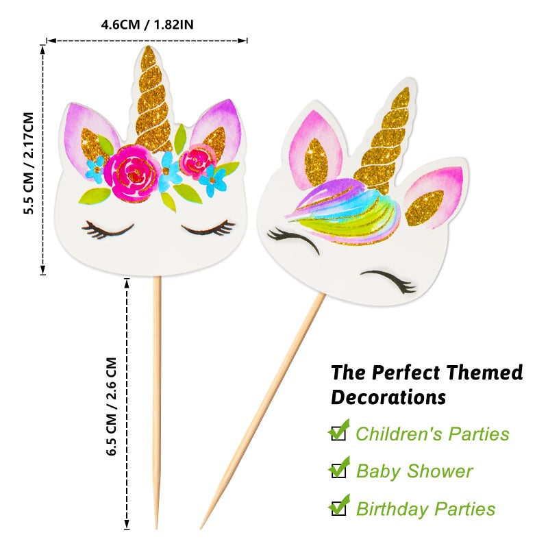 Coopache 48 Pieces Rainbow Unicorn Cupcake Toppers, Cupcake Picks Cake Decorations, Double Sided Unicorn Cake Topper Set Birthday Baby Shower Party Supplies - Image 2